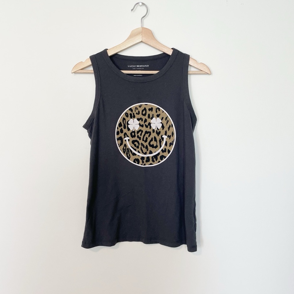 Lucky Brand Dark Gray Leopard Smilie Face Tank Top